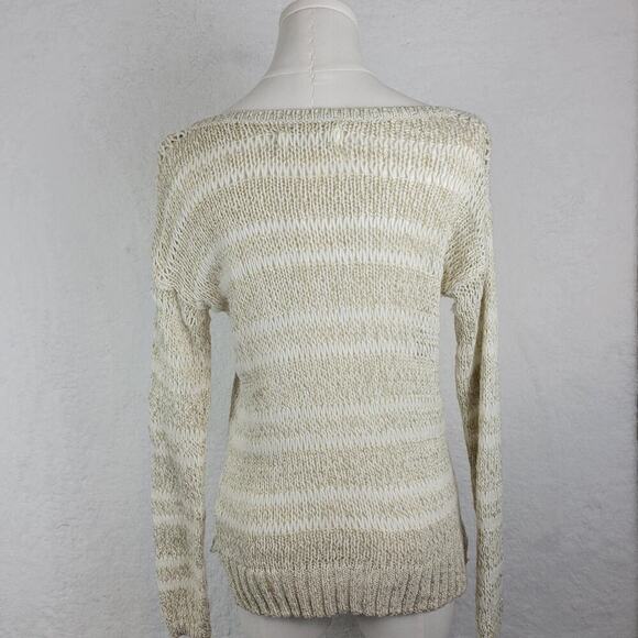 476 Abercrombie Kids Waffle Knit Sweater Sz L V Neck Long Sleeve White Neutral - Picture 6 of 11